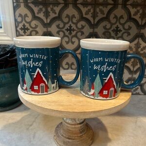 SET OF TWO-Large 18 oz "Warm Winter Wishes" Cozy Gnome Mug by Design Pac- Blue